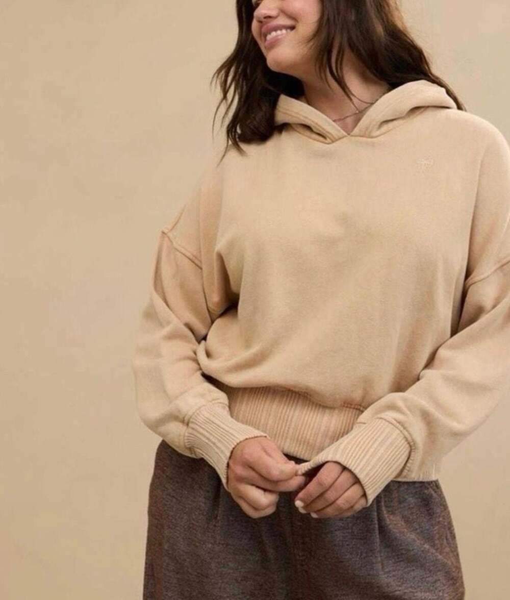 Aerie Women's Cropped Bow Embroidered Hoodie